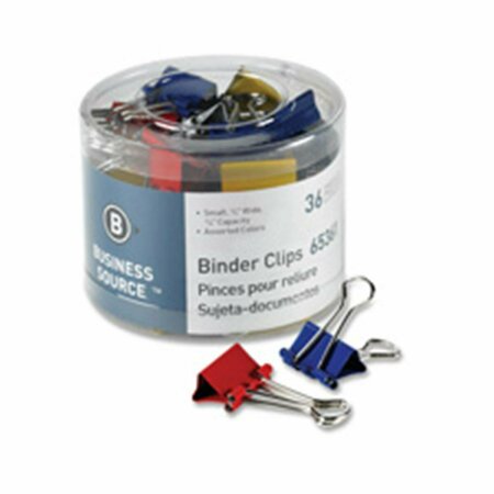BUSINESS SOURCE Binder Clips, Small .75 in. W, .38 in. Capacity, Assorted, 36PK BU463860